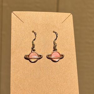 Handmade Saturn, pink earrings, gold 925